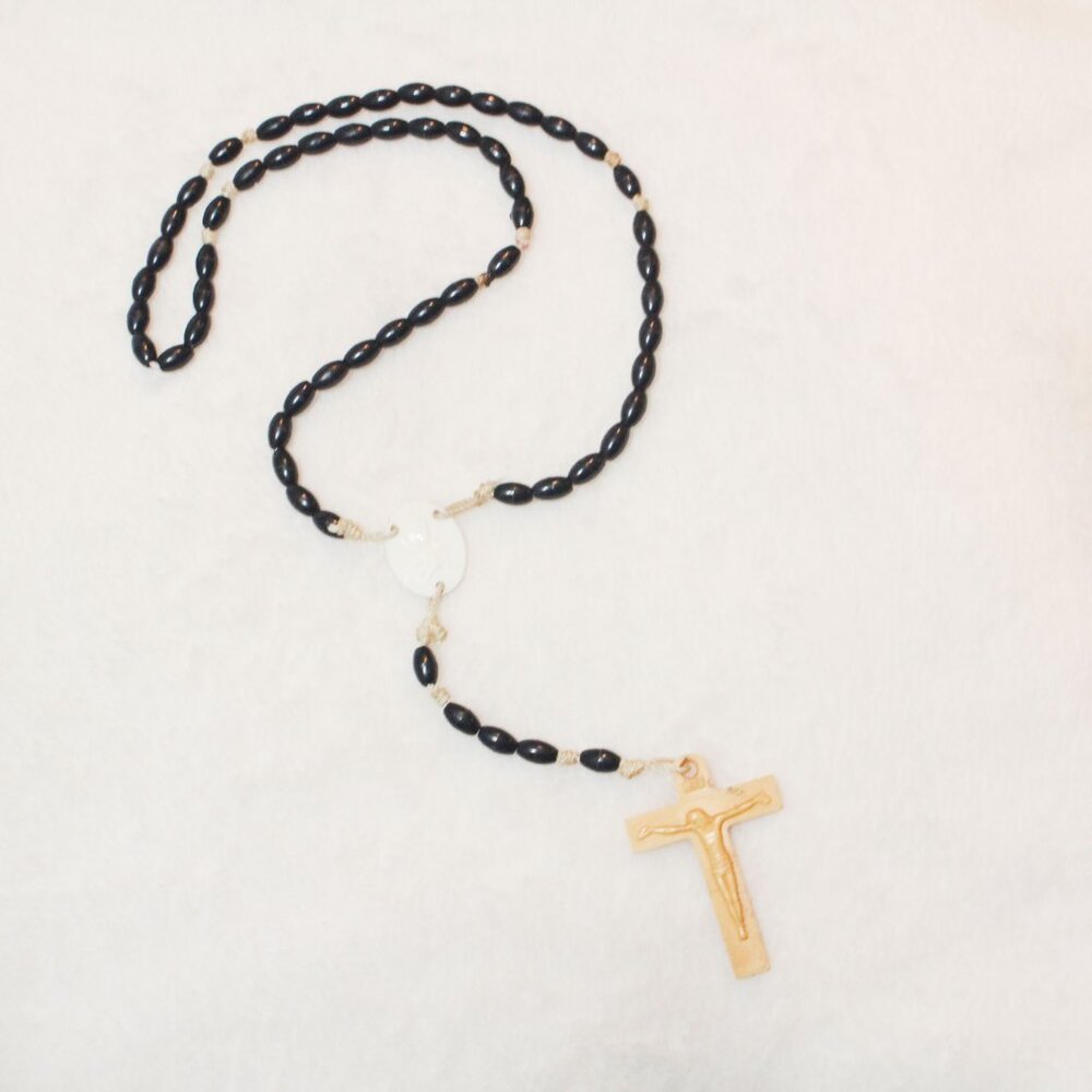Unisex Everyday Black White Urban Grunge Gold Cross Plastic Rosary Beads